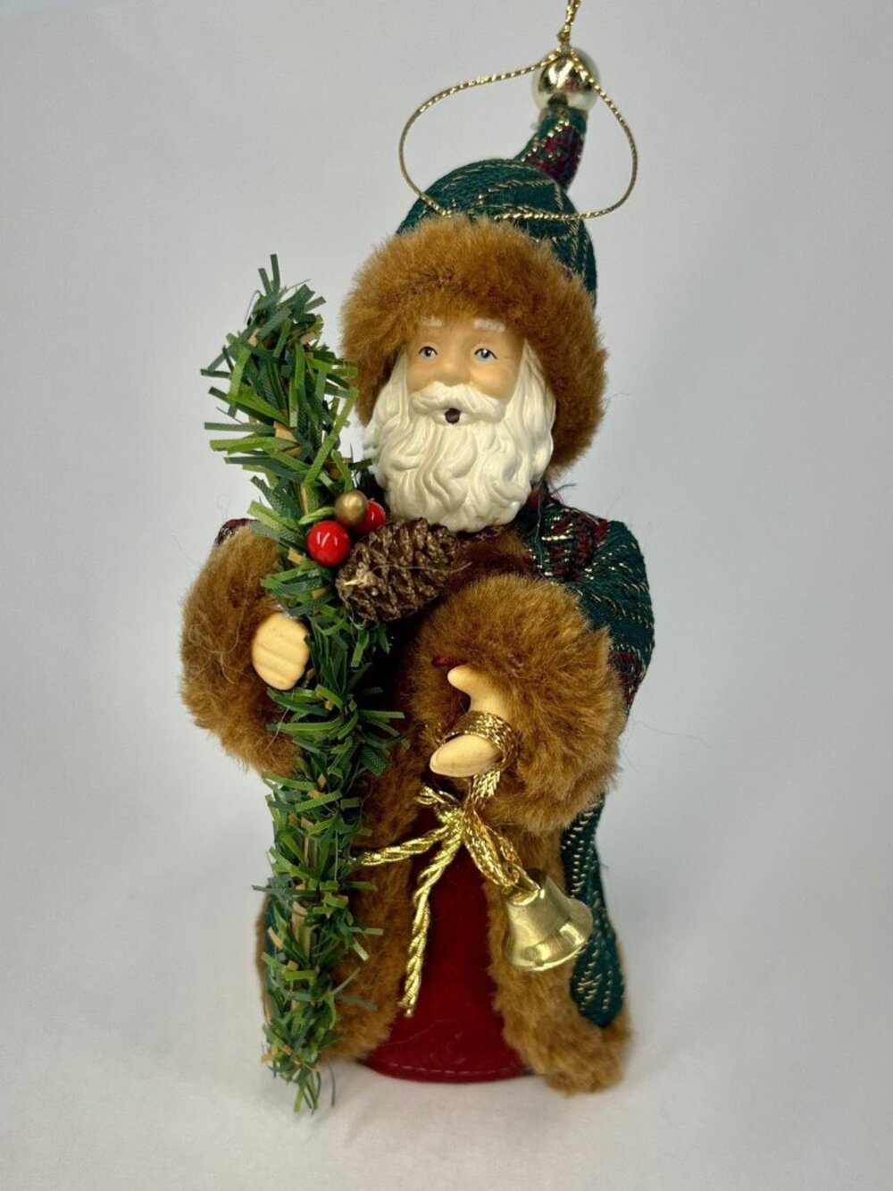 Old World Santa Ornament Mini Tree Topper Fur-Trimmed Tapestry Robe Hat 7”